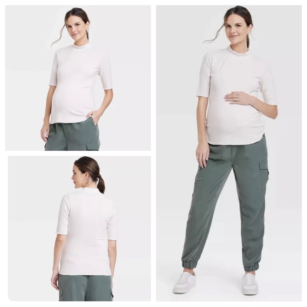 NWT The Nines by HATCH Mock Turtleneck Rib Knit Maternity Shirt Ivory Size XL